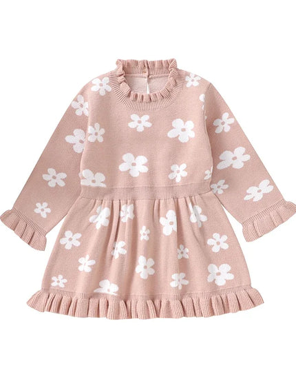 2024-06-13 Lioraitiin Toddler Kids Girl Long Sleeve Dress Casual Floral Print Ruffle Sweater A-Line Dress Baby Spring Clothes