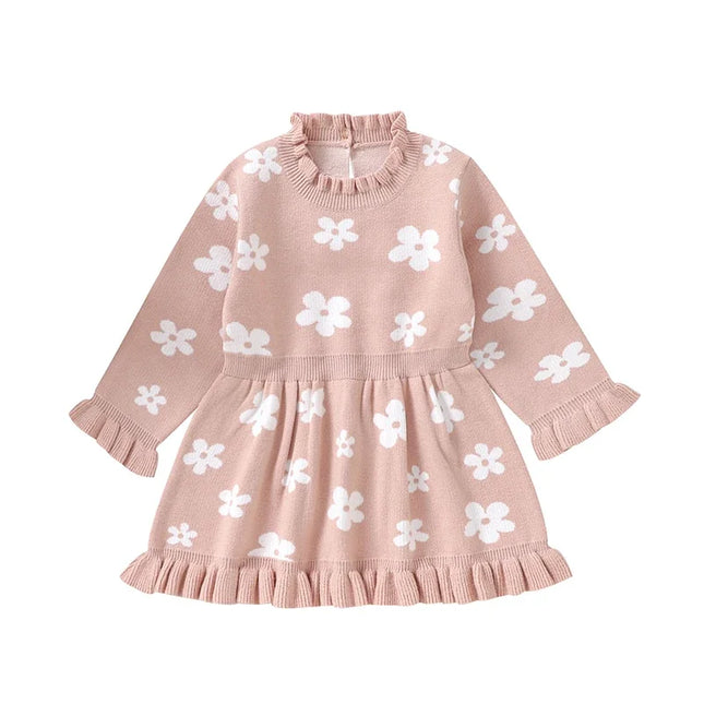 2024-06-13 Lioraitiin Toddler Kids Girl Long Sleeve Dress Casual Floral Print Ruffle Sweater A-Line Dress Baby Spring Clothes