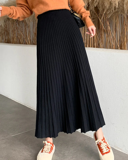 Knitted Long Maxi Skirt Women 2023 Fall Winter Casual Solid Thick Warm A Line High Waist Ankle Length Skirt Female Ladies