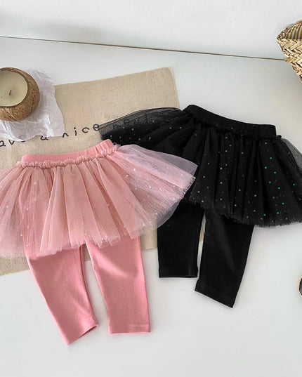 Autumn and winter baby girls versatile mesh fake two sequin bottomed skirts and pants