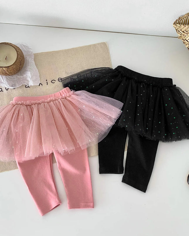 Autumn and winter baby girls versatile mesh fake two sequin bottomed skirts and pants