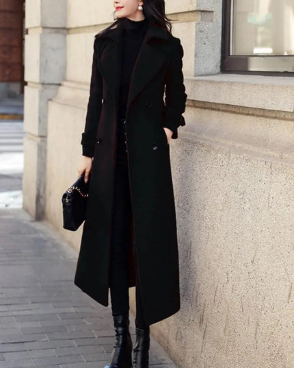 Women‘s Coat Winter Korean Fashion Long Coated Thickened Woolen Winter Coat for Women Black Coat Harajuku