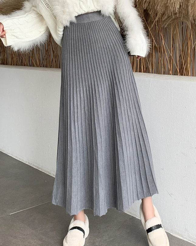 Knitted Long Maxi Skirt Women 2023 Fall Winter Casual Solid Thick Warm A Line High Waist Ankle Length Skirt Female Ladies