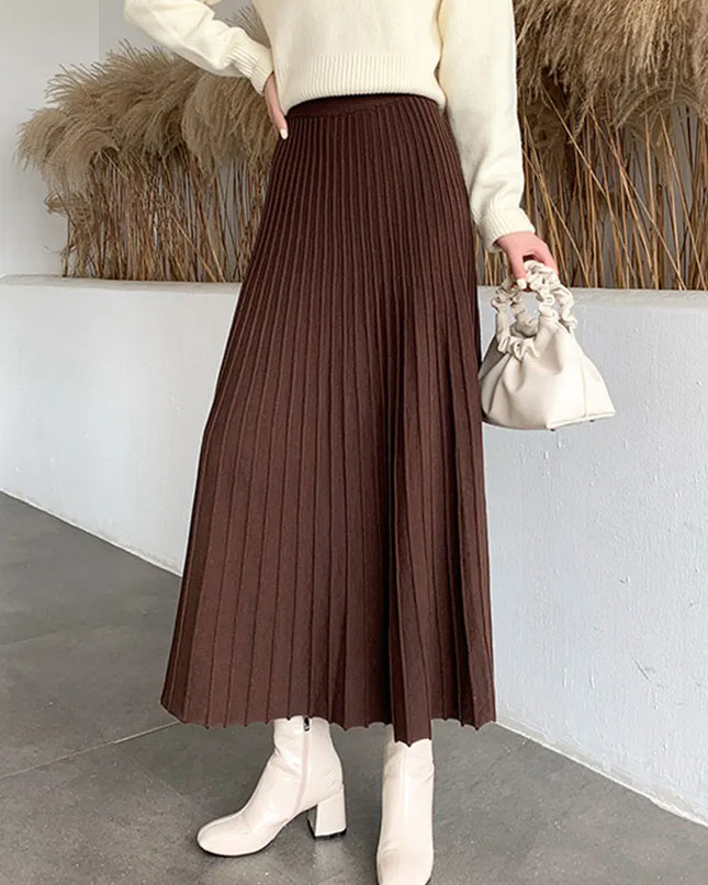 Knitted Long Maxi Skirt Women 2023 Fall Winter Casual Solid Thick Warm A Line High Waist Ankle Length Skirt Female Ladies