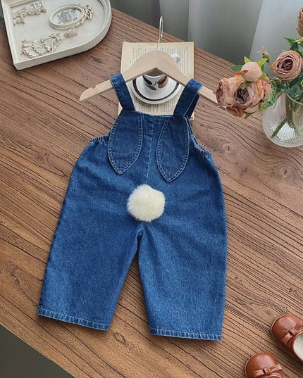 2025 Autumn New Baby Girl Sleeveless Denim Jumpsuit Toddler Girl Cute Rabbit Ear Overalls Infant Romper Kids Clothes 0-24M