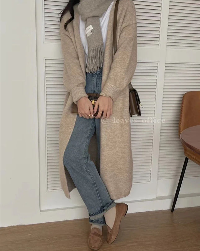 Kimono Woolen Cardigan Women Winter Fall Loose Elegant Long Knitted Coats Female Harajuku Coffee Warm Knitwear Autumn