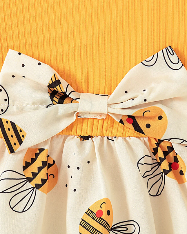 Baby Girl Clothes Summer Bow And Bee Pattern Beach Girls Dresses Cute Casual Knit Baby Girl Dress Children's Princess Dress