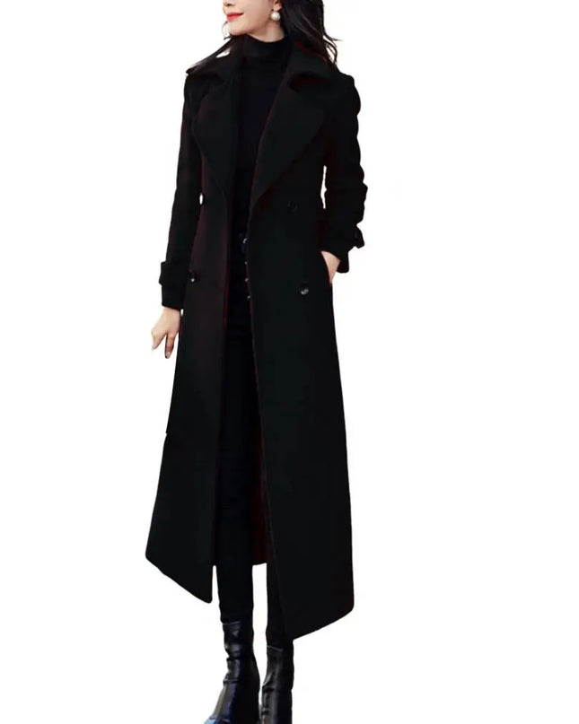 Women‘s Coat Winter Korean Fashion Long Coated Thickened Woolen Winter Coat for Women Black Coat Harajuku