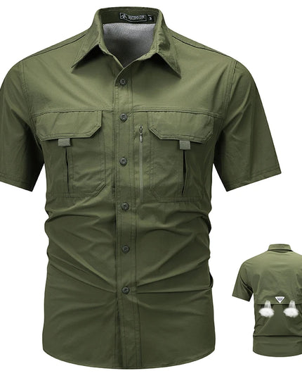 Summer Men Short Sleeve Shirt Men Breathable Tactical Work Shirt Tops Outdoor Casual Quick Dry Multi-pocket Camping Cargo Shirts