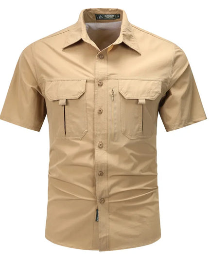 Summer Men Short Sleeve Shirt Men Breathable Tactical Work Shirt Tops Outdoor Casual Quick Dry Multi-pocket Camping Cargo Shirts