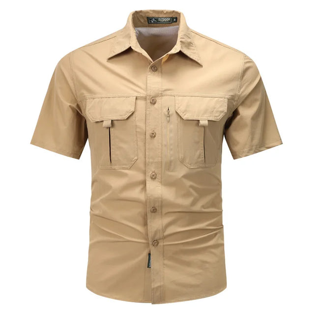 Summer Men Short Sleeve Shirt Men Breathable Tactical Work Shirt Tops Outdoor Casual Quick Dry Multi-pocket Camping Cargo Shirts