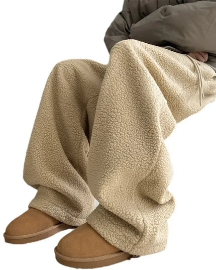 Casual Men's Fleece Pants Warm Protection Against Cold American Style Wide Leg Versatile Long Pants New 2024 Model