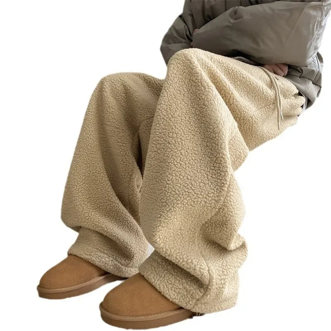 Casual Men's Fleece Pants Warm Protection Against Cold American Style Wide Leg Versatile Long Pants New 2024 Model