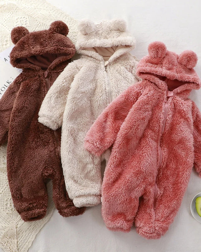 Winter Baby Clothes Cute Cartoon Bear Baby Rompers Pajamas Cotton Infant Boy Girls Animal Costume Zipper Jumpsuit 0-24 Months