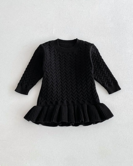 Autumn and Winter Korean New Girls Sweater Dress Children Twists Round Neck Long Sleeve Warm Knitted Ruffles Dress