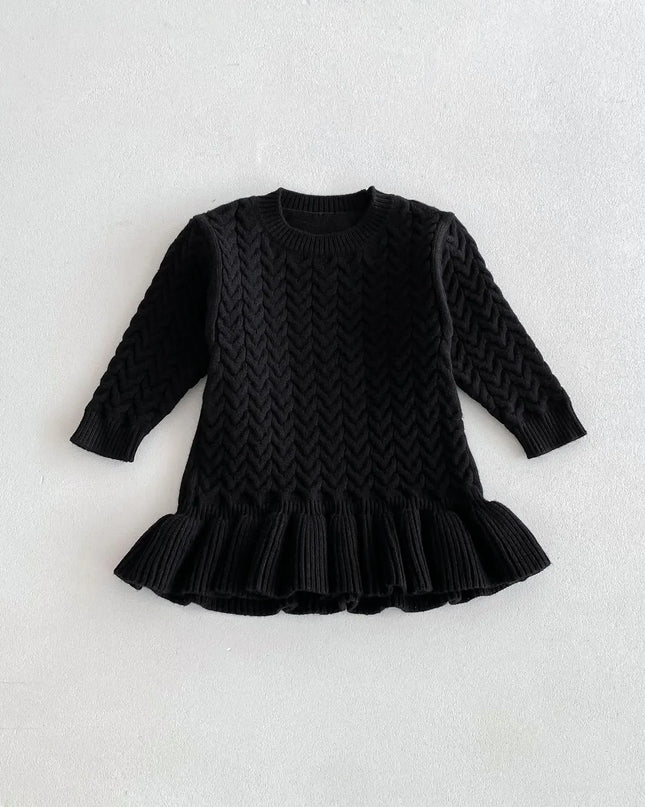 Autumn and Winter Korean New Girls Sweater Dress Children Twists Round Neck Long Sleeve Warm Knitted Ruffles Dress