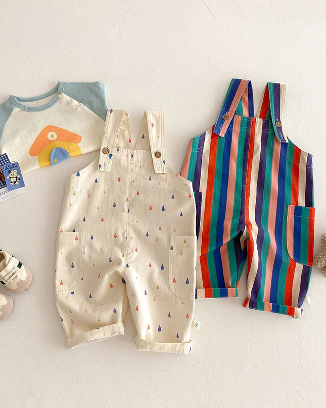 2025 Spring New Kids Clothes Fashion Overalls Polk Dot Jumpsuits Striped Overalls Children Play Suit