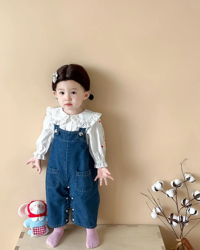 2025 Autumn New Baby Girl Sleeveless Denim Jumpsuit Toddler Girl Cute Rabbit Ear Overalls Infant Romper Kids Clothes 0-24M