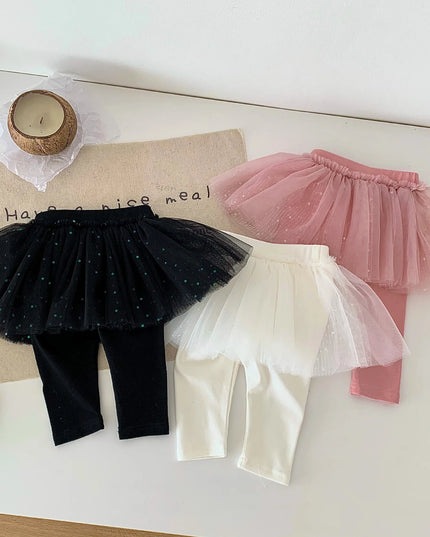 Autumn and winter baby girls versatile mesh fake two sequin bottomed skirts and pants