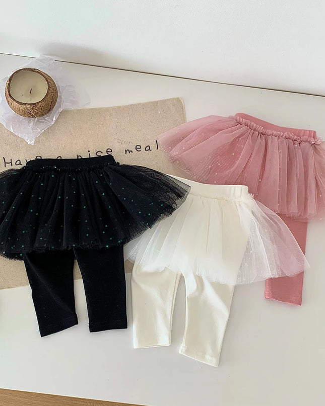 Autumn and winter baby girls versatile mesh fake two sequin bottomed skirts and pants