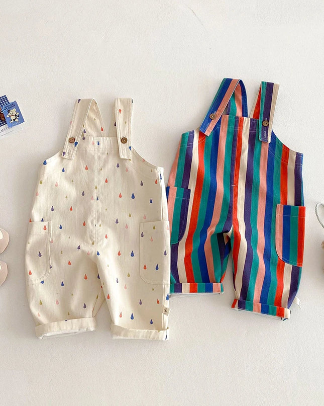 2025 Spring New Kids Clothes Fashion Overalls Polk Dot Jumpsuits Striped Overalls Children Play Suit