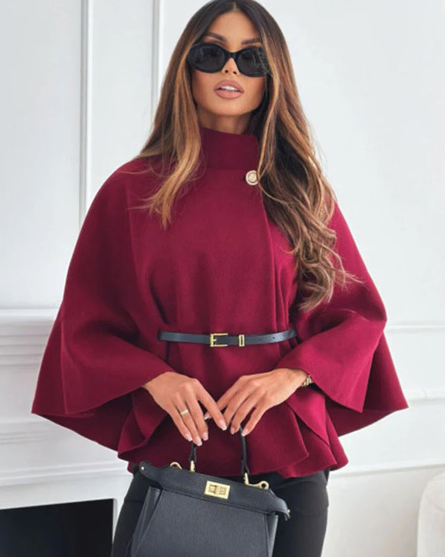 Woolen Cloak Cape Coat Women Elegant Stand Collar Oversize Batwing Sleeve Lady Jacket 2024 Autumn Winter Fashion Woman Ponchos