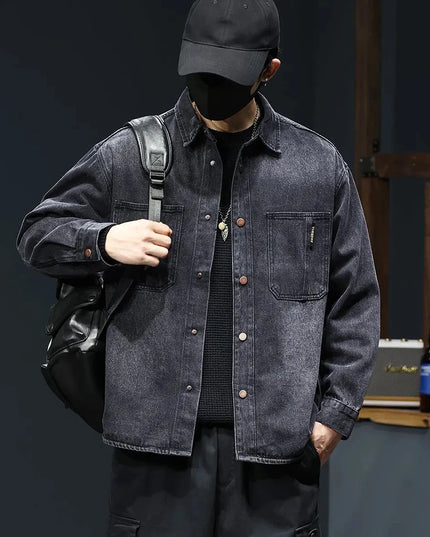 Mens Shirt Washed Sunscreen Handsome Denim Long Sleeved Shirt Autumn Casual Daily Harajuku Vintage Cargo Outfit Men’s Clothing