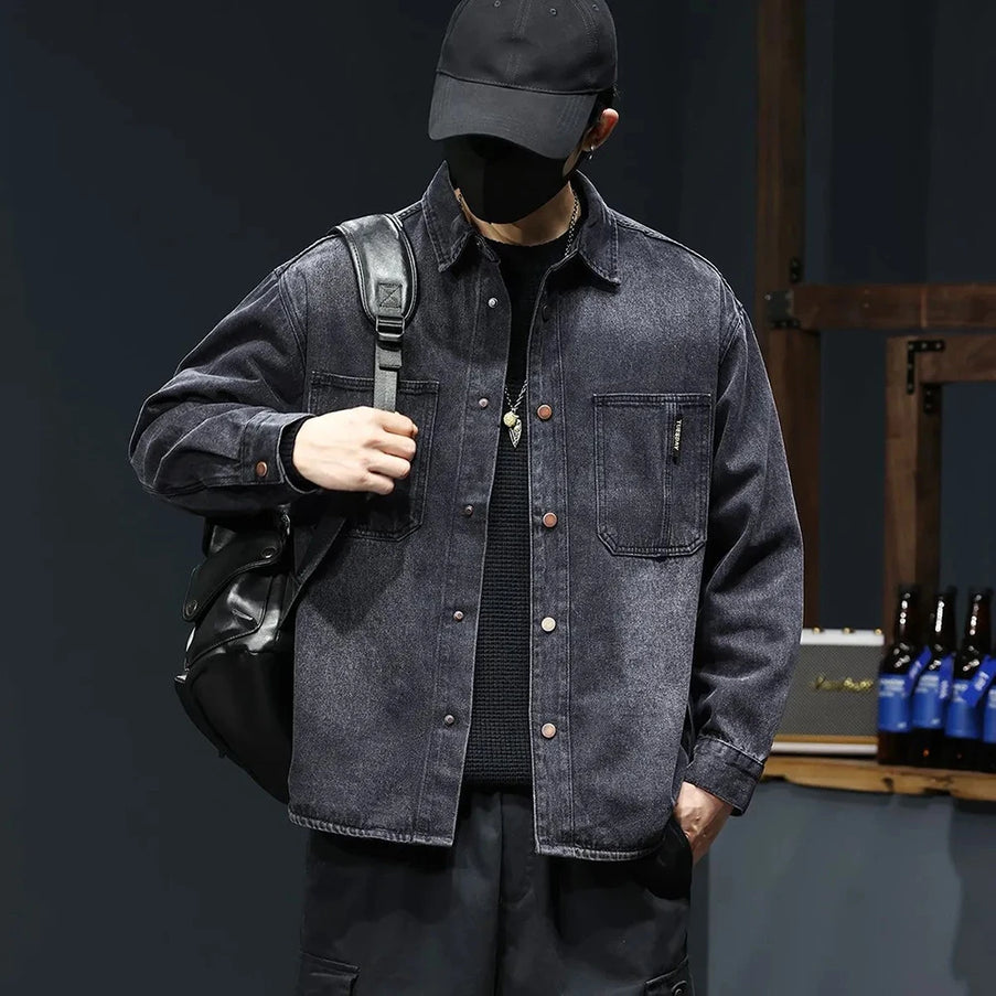 Mens Shirt Washed Sunscreen Handsome Denim Long Sleeved Shirt Autumn Casual Daily Harajuku Vintage Cargo Outfit Men’s Clothing