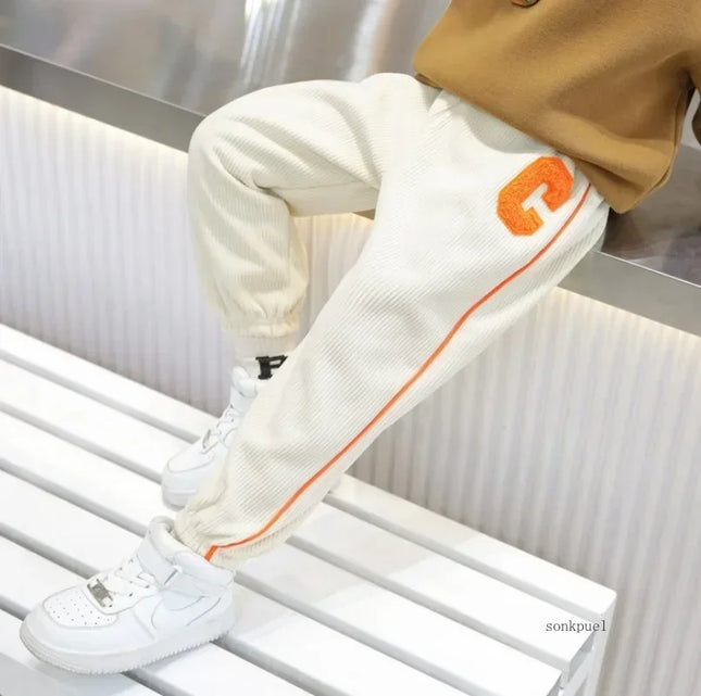 Children's Warm Pants with Fleece Thickened Autumn and Winter New Sweatpants Baby Boys and Girls Loose Casual Kids Pants