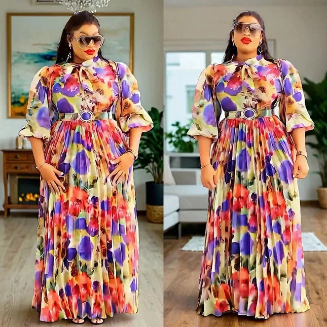 Plus Size African Print Dresses Autumn Elegant African 3/4 Sleeve Party Evening Long Maxi Dress Gowns Dashiki African Clothes