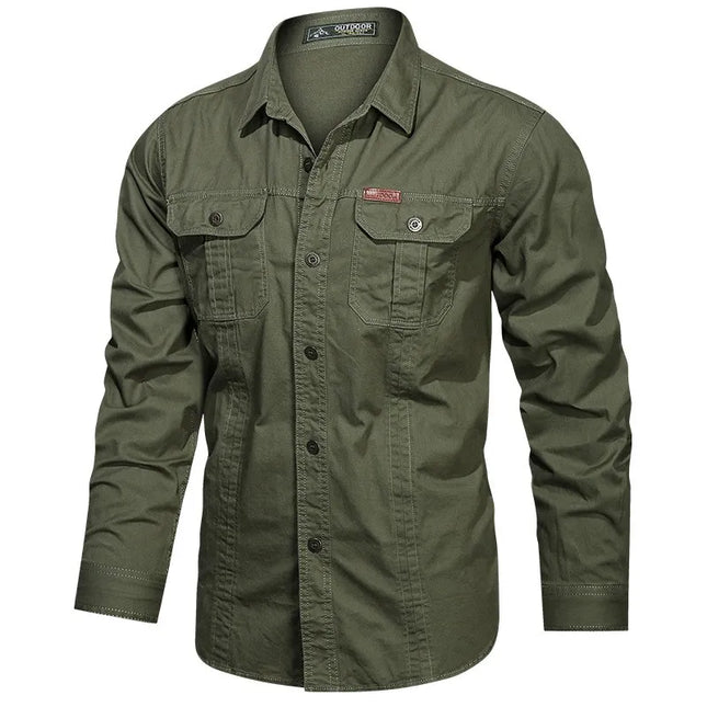 Spring Autumn Cargo Shirt Men Long Sleeve Casual Cotton Shirts High Quality Camisa Militar Overshirt Brand Clothing White Blouse