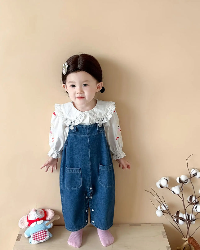 2025 Autumn New Baby Girl Sleeveless Denim Jumpsuit Toddler Girl Cute Rabbit Ear Overalls Infant Romper Kids Clothes 0-24M