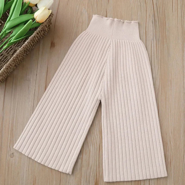 2023 Autumn New Knitted Wide Leg Pants Korean Boys and Girls' Sweater Pants Children Casual Pants Loose Striped Trousers