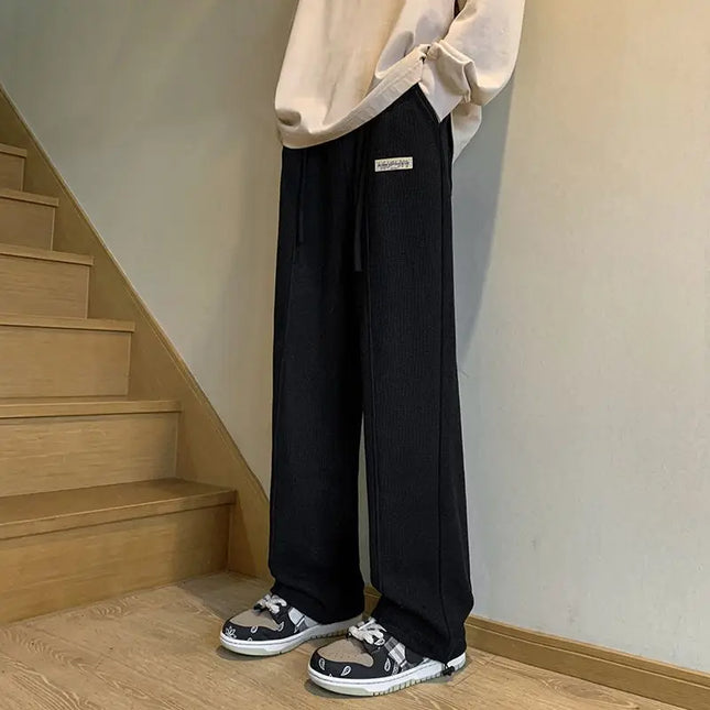 New Extended Pants for Men Tall and American Retro Waffle Guard Pants Straight Leg Loose Hanging Casual Pants