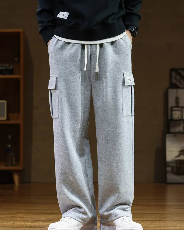 2024 New Sweatpants Men Multi-Pockets Drawstring Cotton Casual Wide Pants Male Loose Straight Trousers Large Size 8XL