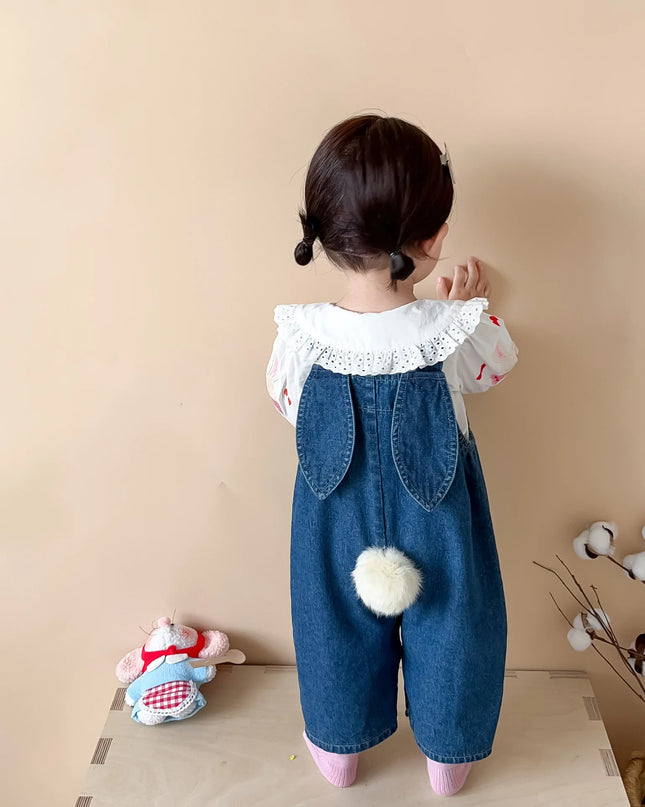 2025 Autumn New Baby Girl Sleeveless Denim Jumpsuit Toddler Girl Cute Rabbit Ear Overalls Infant Romper Kids Clothes 0-24M