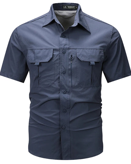 Summer Men Short Sleeve Shirt Men Breathable Tactical Work Shirt Tops Outdoor Casual Quick Dry Multi-pocket Camping Cargo Shirts