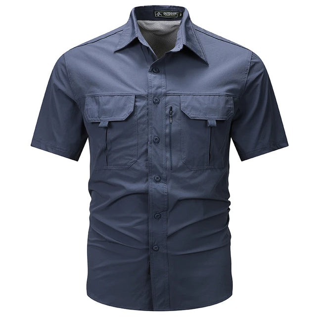 Summer Men Short Sleeve Shirt Men Breathable Tactical Work Shirt Tops Outdoor Casual Quick Dry Multi-pocket Camping Cargo Shirts