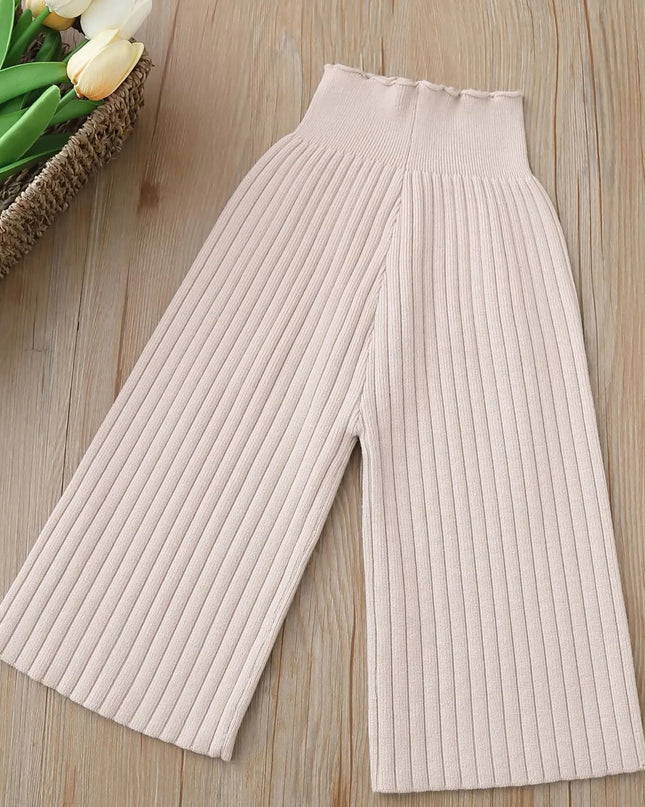 2023 Autumn New Knitted Wide Leg Pants Korean Boys and Girls' Sweater Pants Children Casual Pants Loose Striped Trousers