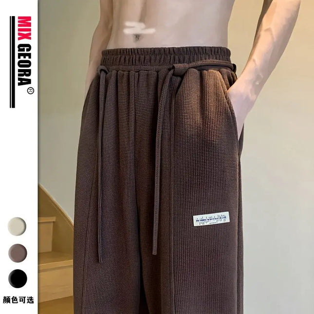 New Extended Pants for Men Tall and American Retro Waffle Guard Pants Straight Leg Loose Hanging Casual Pants