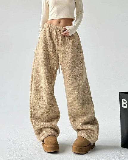 Casual Men's Fleece Pants Warm Protection Against Cold American Style Wide Leg Versatile Long Pants New 2024 Model