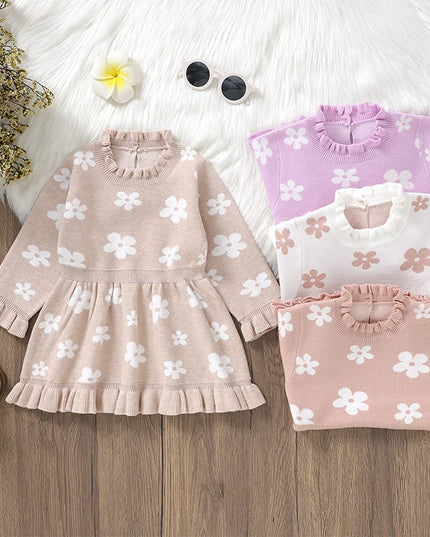 2024-06-13 Lioraitiin Toddler Kids Girl Long Sleeve Dress Casual Floral Print Ruffle Sweater A-Line Dress Baby Spring Clothes