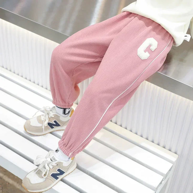 Children's Warm Pants with Fleece Thickened Autumn and Winter New Sweatpants Baby Boys and Girls Loose Casual Kids Pants