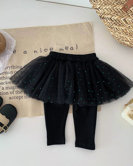 Autumn and winter baby girls versatile mesh fake two sequin bottomed skirts and pants